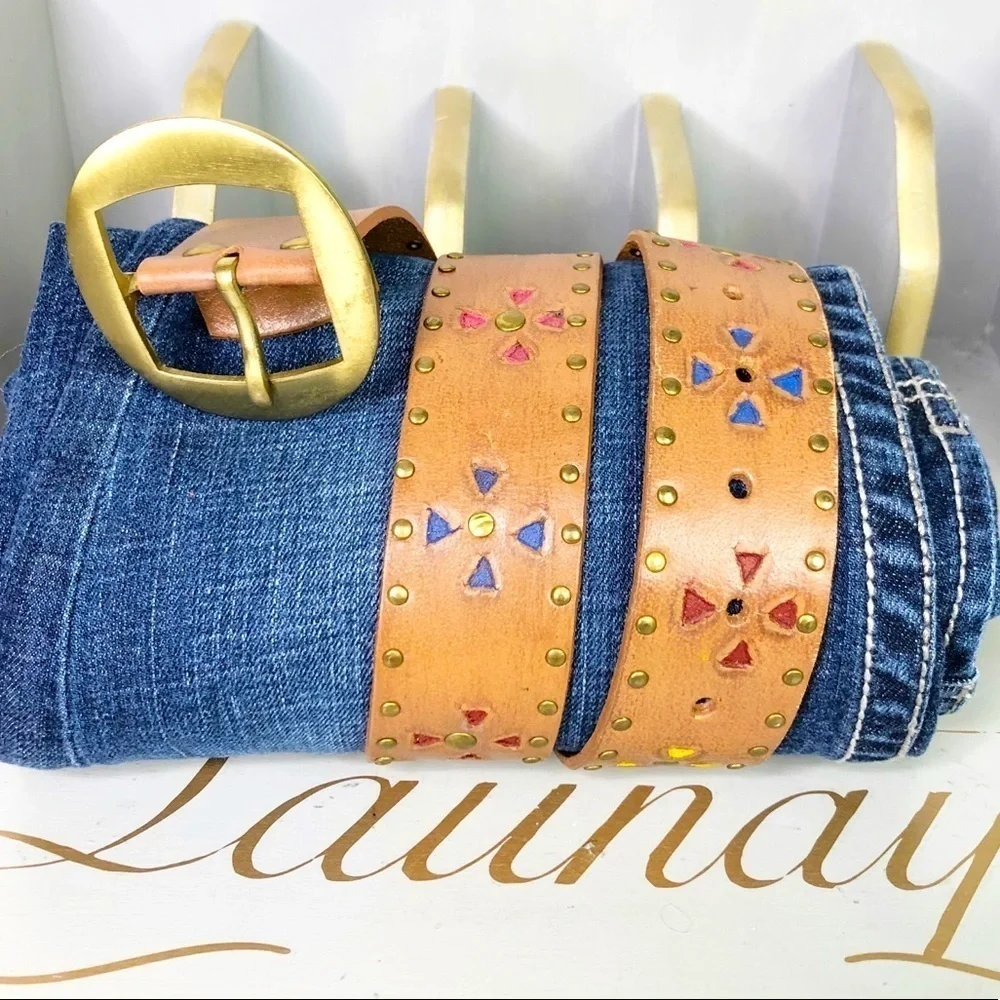 BOHO brown leather studded belt